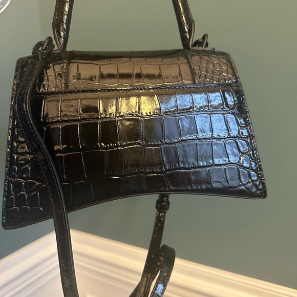 WOMEN'S HOURGLASS SMALL HANDBAG CROCODILE EMBOSSED IN BLACK - Picture 3 of 3